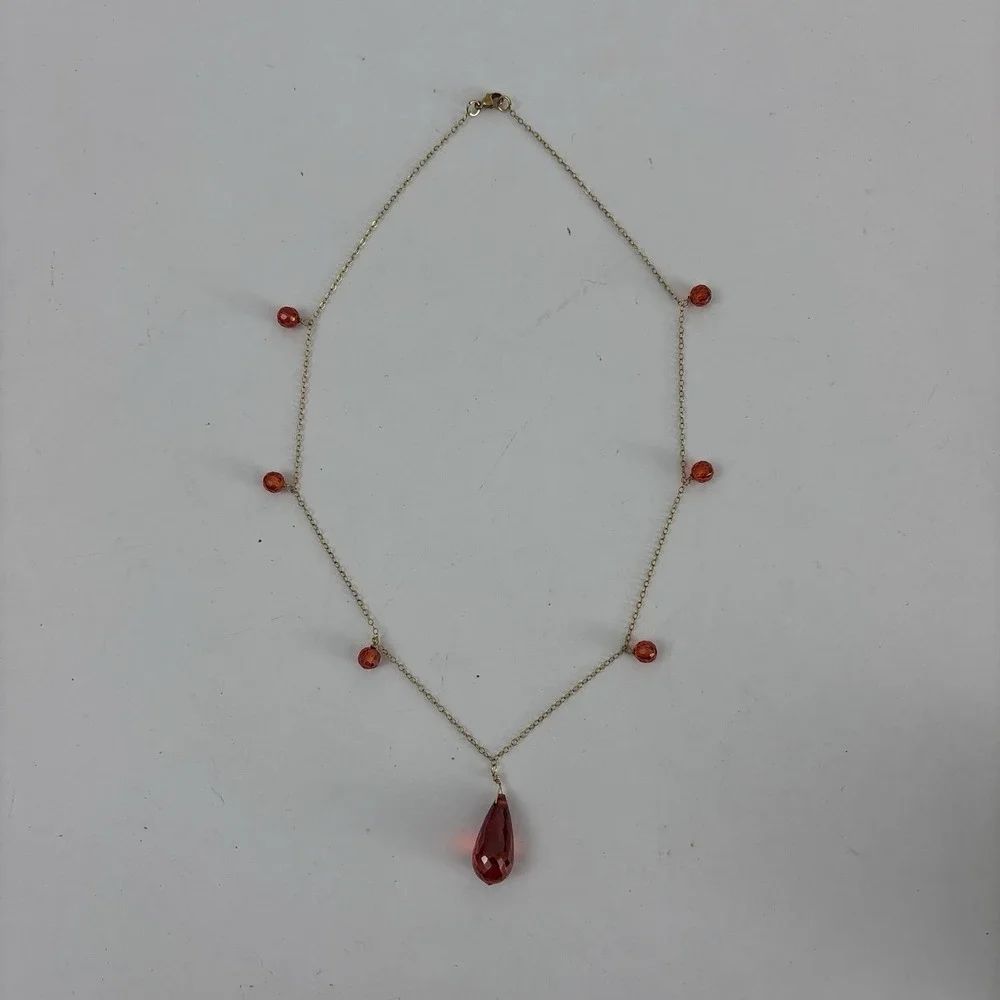 Gold Tone Necklace‎ Teardrop Red Crystal Beads Jewelry READ